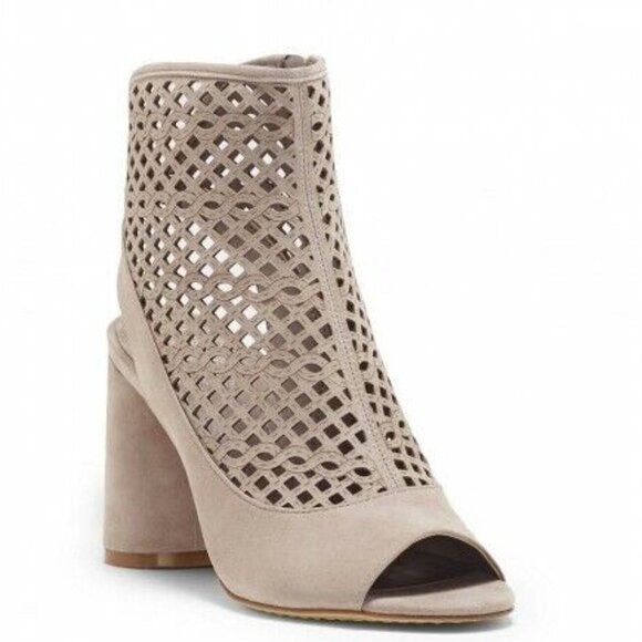 Vince Camuto Gerby Laser Perforated Chateau Suede Block Heel Bootie New - Picture 3 of 4